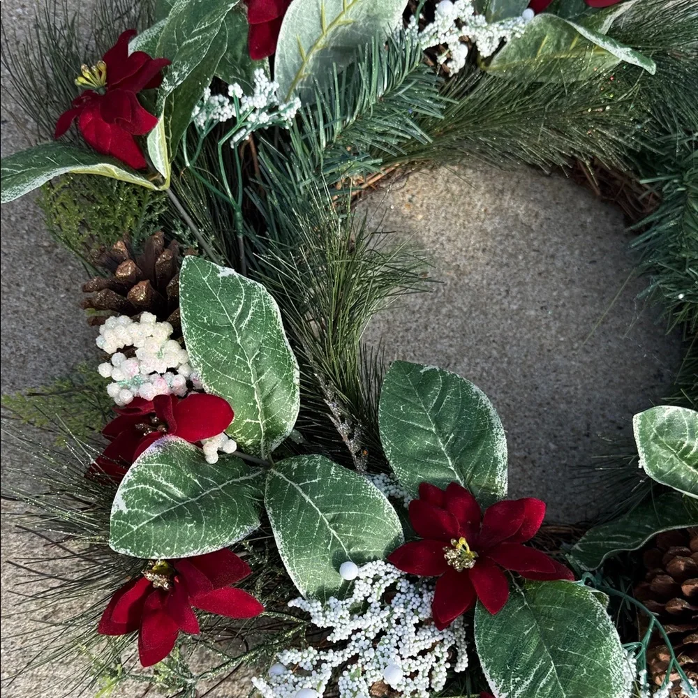 Festive Holiday Wreath with Red Accents